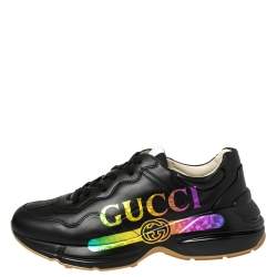 Gucci Black Leather Rhyton Gucci Logo Sneakers Size 42