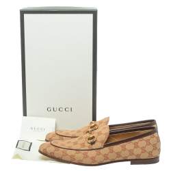 Pre Owned Gucci Beige/Brown GG Canvas Jordan Loafers Size 43.5
