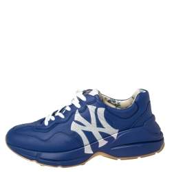 مملوكة مسبقًا حذاء رياضي غوتشي منخفض من أعلى رايثون يانكيس أن واى جلد أزرق مقاس 43