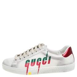 Pre Owned حذاء رياضى غوتشى منخفض من أعلى طباعة أيس شفرة جلد ممزق بيج فاتح مقاس 40.5