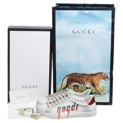 Pre Owned حذاء رياضى غوتشى منخفض من أعلى طباعة أيس شفرة جلد ممزق بيج فاتح مقاس 40.5