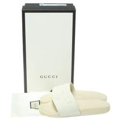 Gucci White Rubber Logo Pursuit Slide Sandals Size 41