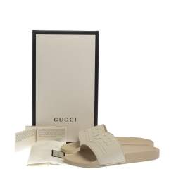 Gucci White Rubber Logo Pursuit Slide Sandals Size 44