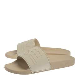 Gucci White Rubber Logo Pursuit Slide Sandals Size 44