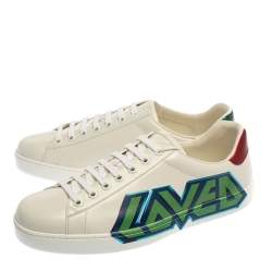 مملوكة مسبقًا حذاء رياضى غوتشى منخفض من أعلى طباعة لوفد أيس جلد أبيض مقاس 14.5 