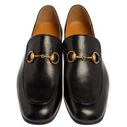 Gucci Black Leather Quentin Horsebit Foldable Slim Loafers Size 43
