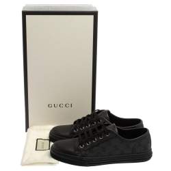 Pre Owned حذاء رياضى غوتشى أربطة منخفض من أعلى جلد وكانفاس  جى جى أسود / رمادى مقاس 39.5