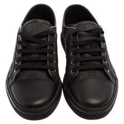 Pre Owned حذاء رياضى غوتشى أربطة منخفض من أعلى جلد وكانفاس  جى جى أسود / رمادى مقاس 39.5