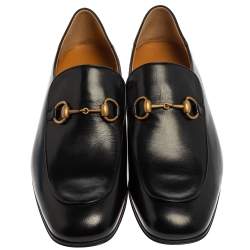 Pre Owned حذاء لوفرز غوتشي هورسبيت كنتين جلد أسود مقاس 44.5