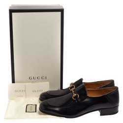 Pre Owned حذاء لوفرز غوتشي هورسبيت كنتين جلد أسود مقاس 44.5