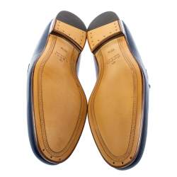 مملوكة مسبقًا Gucci Blue Leather Web Horsebit Slip On Moccasins Size 44.5