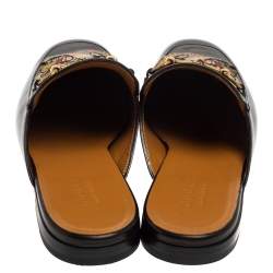 Pre Owned Gucci Black Tiger Embroidered Leather Princetown Horsebit Mules Size 45