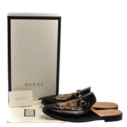 Pre Owned Gucci Black Tiger Embroidered Leather Princetown Horsebit Mules Size 45