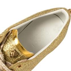 مملوكة مسبقًا Gucci Gold Glitter Leather Bambi Sneaker Size 40