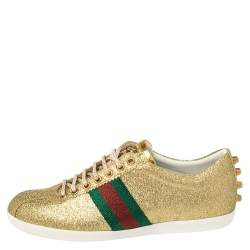مملوكة مسبقًا Gucci Gold Glitter Leather Bambi Sneaker Size 40