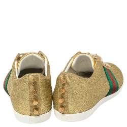 مملوكة مسبقًا Gucci Gold Glitter Leather Bambi Sneaker Size 40