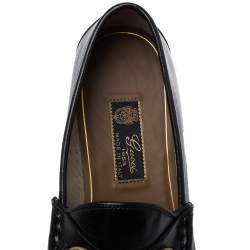 Pre Owned حذاء لوفرز غوتشي هورسبيت نحلة مزخرفة جلد أسود سليب أون مقاس 43.5