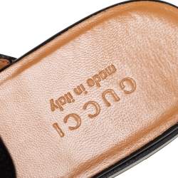 مملوكة مسبقًا Gucci Black Tiger Embroidered Leather Horsebit Princetown Mules Size 42