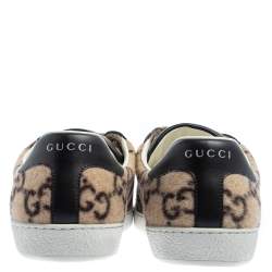 مملوكة مسبقًا Gucci Beige GG Wool And Leather Ace Low Top Sneakers Size 41.5