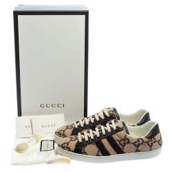 مملوكة مسبقًا Gucci Beige GG Wool And Leather Ace Low Top Sneakers Size 41.5