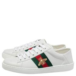 Gucci White Leather Ace Web Low Top Sneakers Size 40