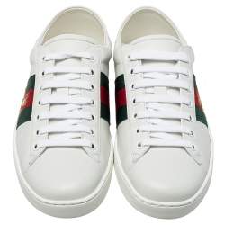 Gucci White Leather Ace Web Low Top Sneakers Size 40