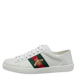 Gucci White Leather Ace Web Low Top Sneakers Size 40