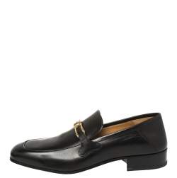 Pre Owned حذاء لوفرز غوتشي جي جي متداخل جلد أسود مقاس 43