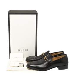 Pre Owned حذاء لوفرز غوتشي جي جي متداخل جلد أسود مقاس 43