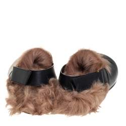 Pre Owned Gucci Black Leather And Fur River Sling Horsebit Sandals Size 40.5