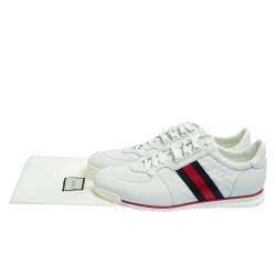 Gucci White Micro Guccissima Leather Web Low Top Sneakers Size 45