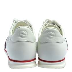 Gucci White Micro Guccissima Leather Web Low Top Sneakers Size 45