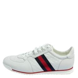 Gucci White Micro Guccissima Leather Web Low Top Sneakers Size 45