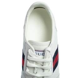 Gucci White Micro Guccissima Leather Web Low Top Sneakers Size 45