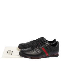Pre Owned Gucci Black Guccissima Leather Web Detail Lace Up Sneakers Size 45