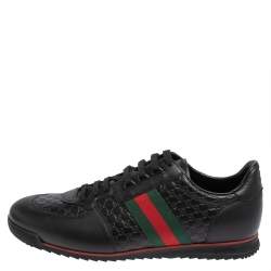 Pre Owned Gucci Black Guccissima Leather Web Detail Lace Up Sneakers Size 45