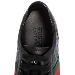 Pre Owned Gucci Black Guccissima Leather Web Detail Lace Up Sneakers Size 45