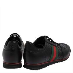 Pre Owned Gucci Black Guccissima Leather Web Detail Lace Up Sneakers Size 45