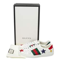 مملوكة مسبقًا Gucci White Leather And Canvas Star Ace Sneakers Size 40