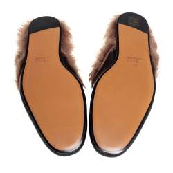 مملوكة مسبقًا حذاء سلايد غوتشي برينستون فرو وجلد أسود مطرز نمر مقاس 40