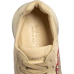 Pre Owned Gucci Ivory Leather Rhyton Mouth Print Low Top Sneakers Size 40