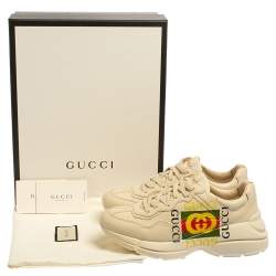 Pre Owned Gucci Ivory Leather Rhyton Vintage Logo Low Top Sneakers Size 40