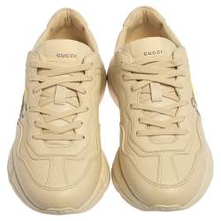 Pre Owned Gucci Ivory Leather Rhyton Vintage Logo Low Top Sneakers Size 40