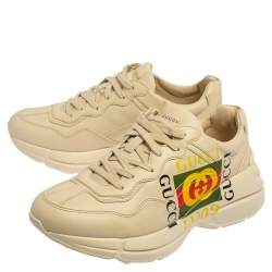 Pre Owned Gucci Ivory Leather Rhyton Vintage Logo Low Top Sneakers Size 40