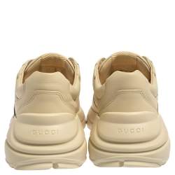 Pre Owned Gucci Ivory Leather Rhyton Vintage Logo Low Top Sneakers Size 40