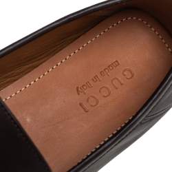 Pre Owned Gucci Brown Leather GG Web Loafers Size 42