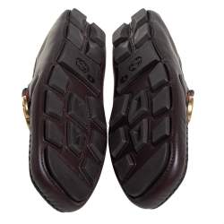 Pre Owned Gucci Brown Leather GG Web Loafers Size 42