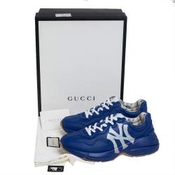 Pre Owned Gucci Blue Leather Rhyton NY Yankees Low Top Sneakers Size 41