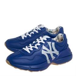 Pre Owned Gucci Blue Leather Rhyton NY Yankees Low Top Sneakers Size 41