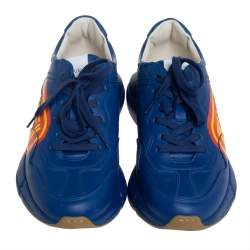 Gucci Blue Leather Logo Rhyton Low-Top Sneakers Size 42